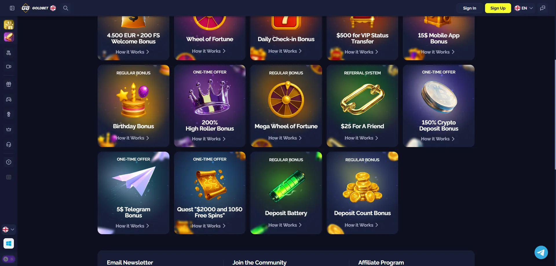 Goldbet Casino bônus de boas-vindas 550% até 25.000 BRL mais giros grátis
